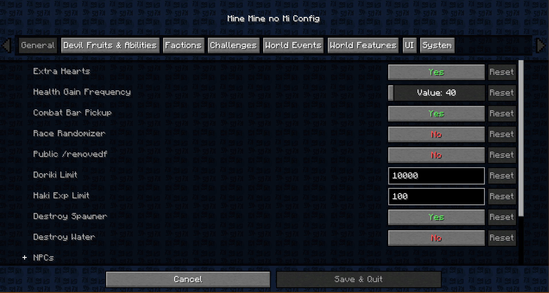 Cloth Config screen